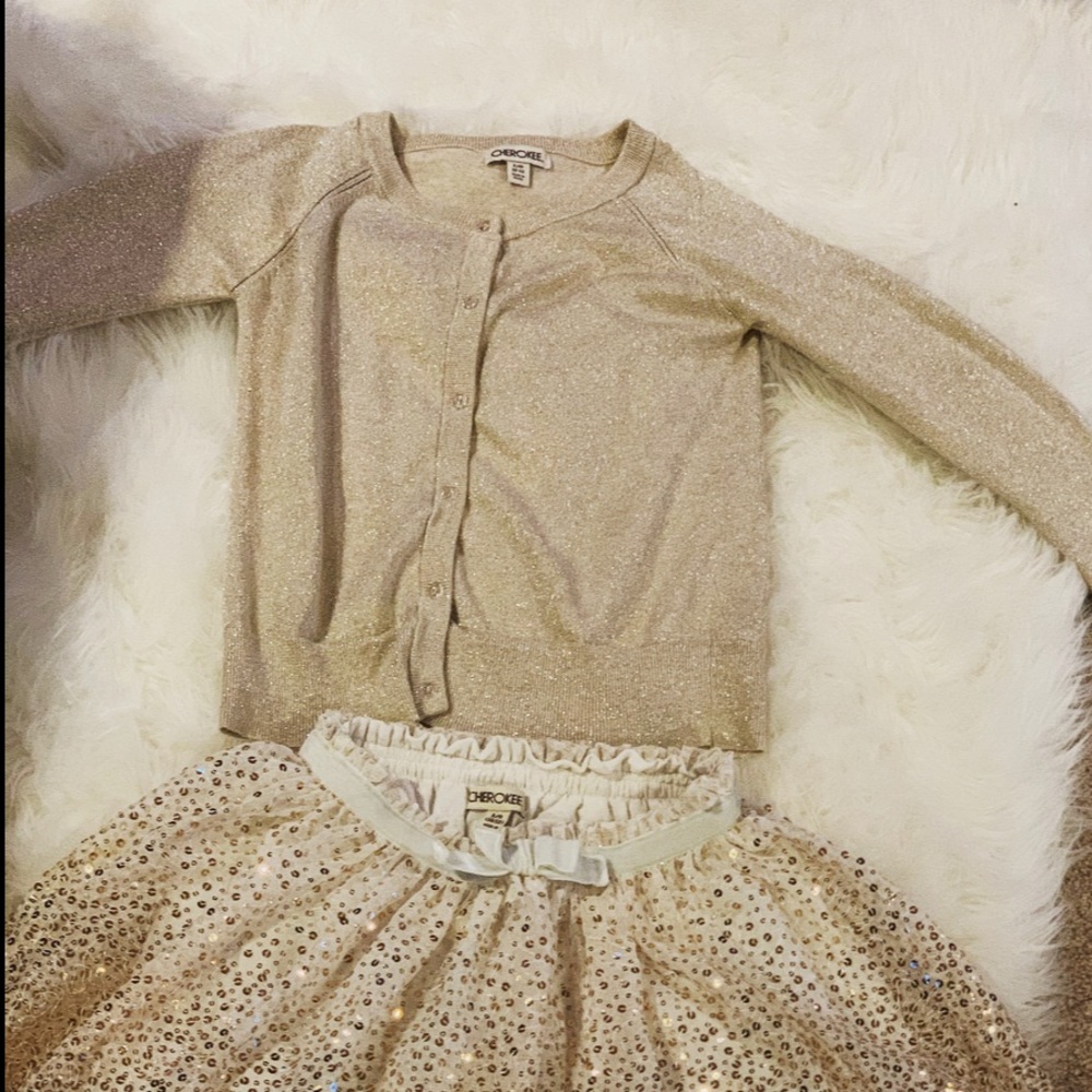 Cherokee (Target) Holiday sweater and Skirt gold